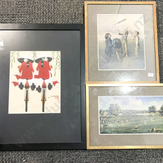Asian W/C Together with Two Vintage Prints