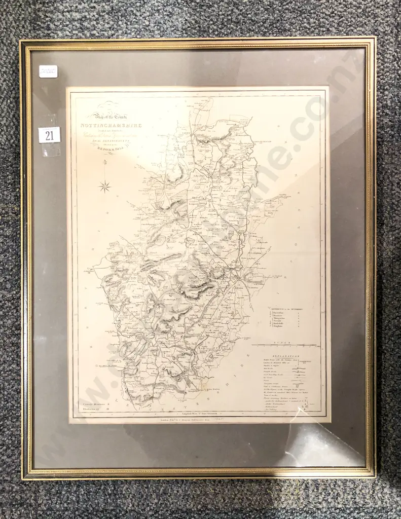 Vintage Map of Nottinghamshire Image 1++