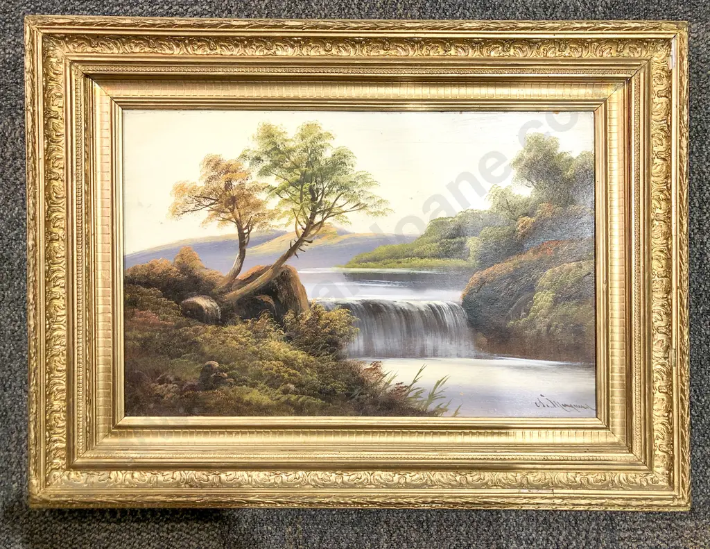S Maynard - NZ Landscape with Waterfall - Oil on Board Image 1++