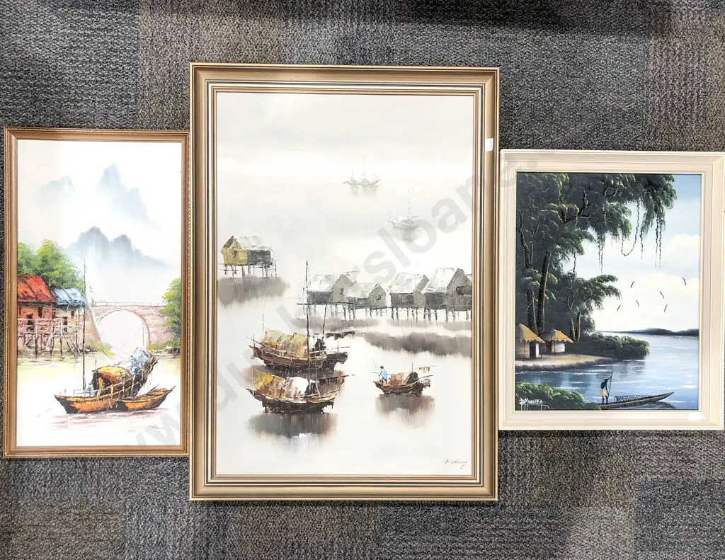 Three Assorted Harbor Scene Oil Works Image 1++