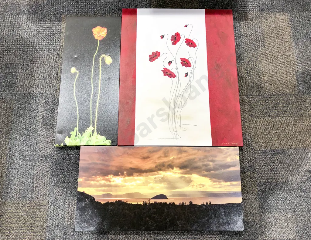 Three Assorted Print on Canvas Works Image 1++