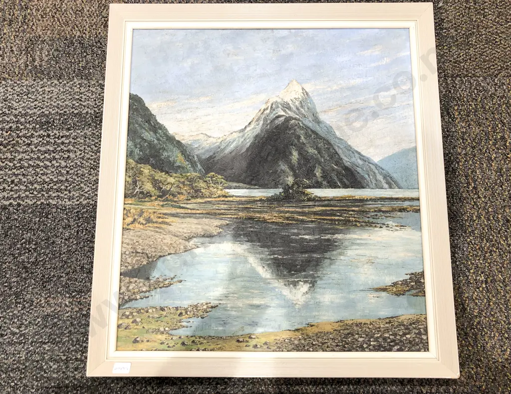 T. G. Thompson "Reflective Mountainscape" Oil on Board Image 1++