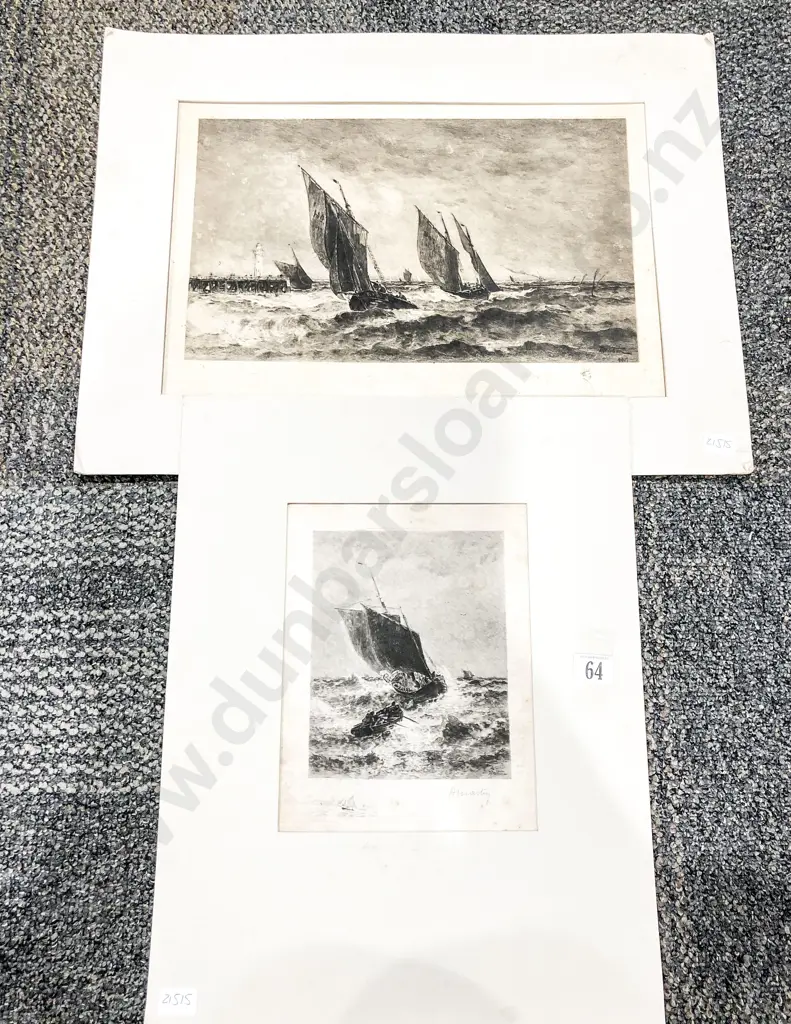 Two Unframed Vintage Nautical Etchings Image 1++