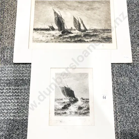 Two Unframed Vintage Nautical Etchings