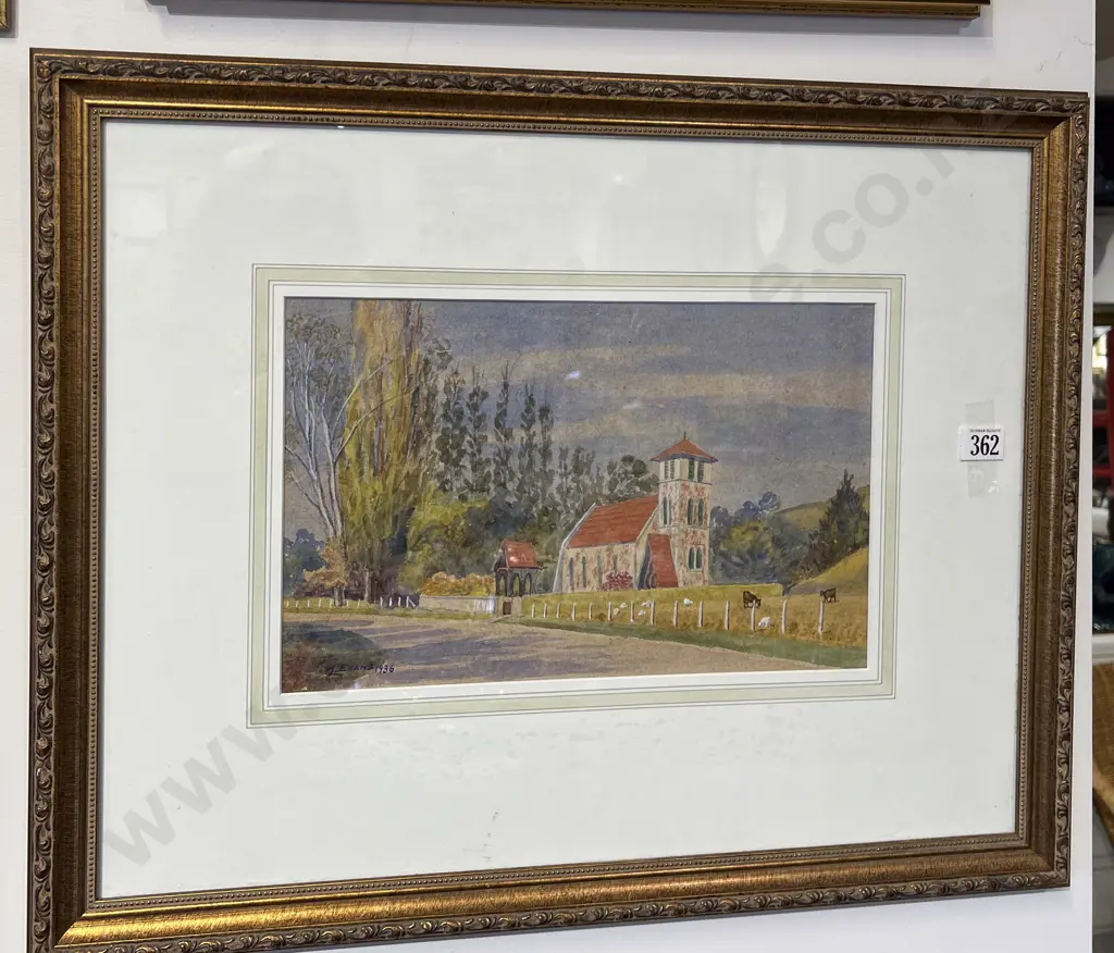 L. Evans Farm & Chapel Scene Watercolour Image 1++