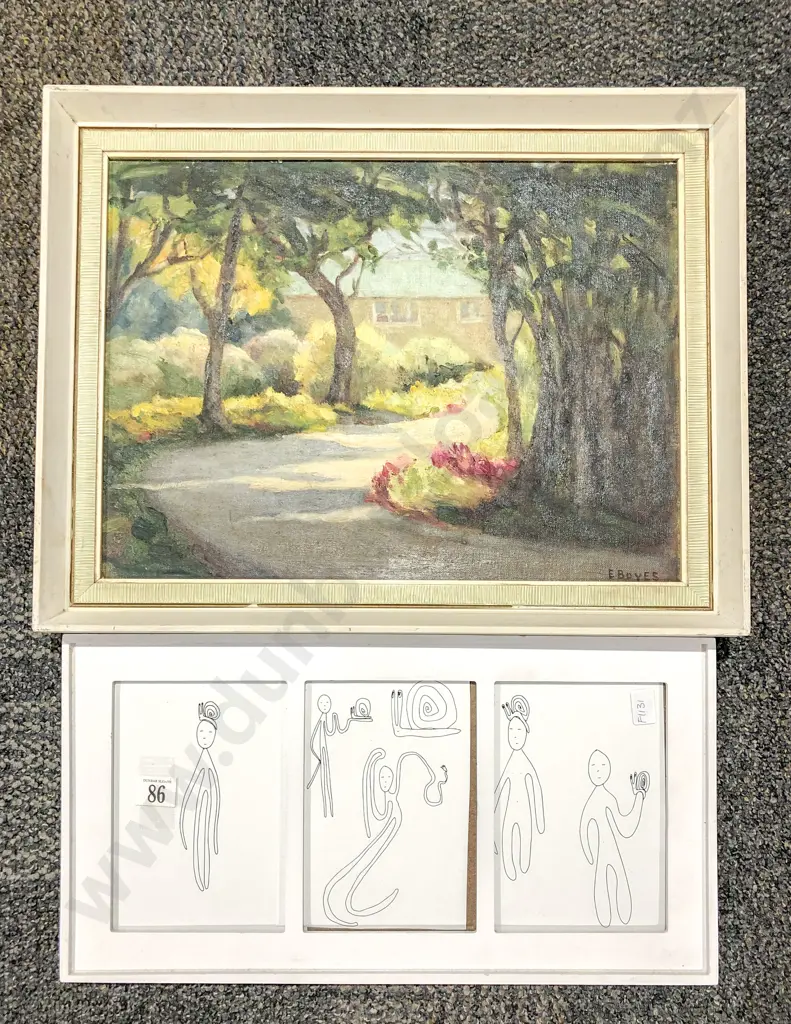 E. Boyes "Winding Driveway" Oil on Board Together with Other Image 1++