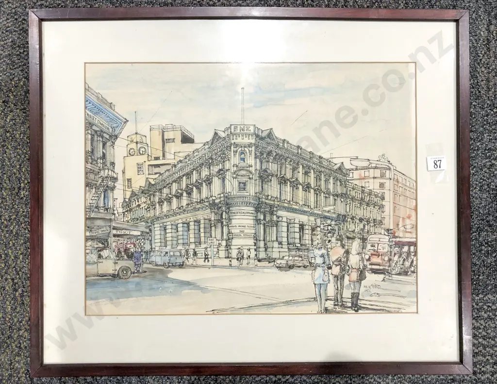 Ian W. Reid - Wellington BNZ Architectural Study - Ink & W/C Image 1++