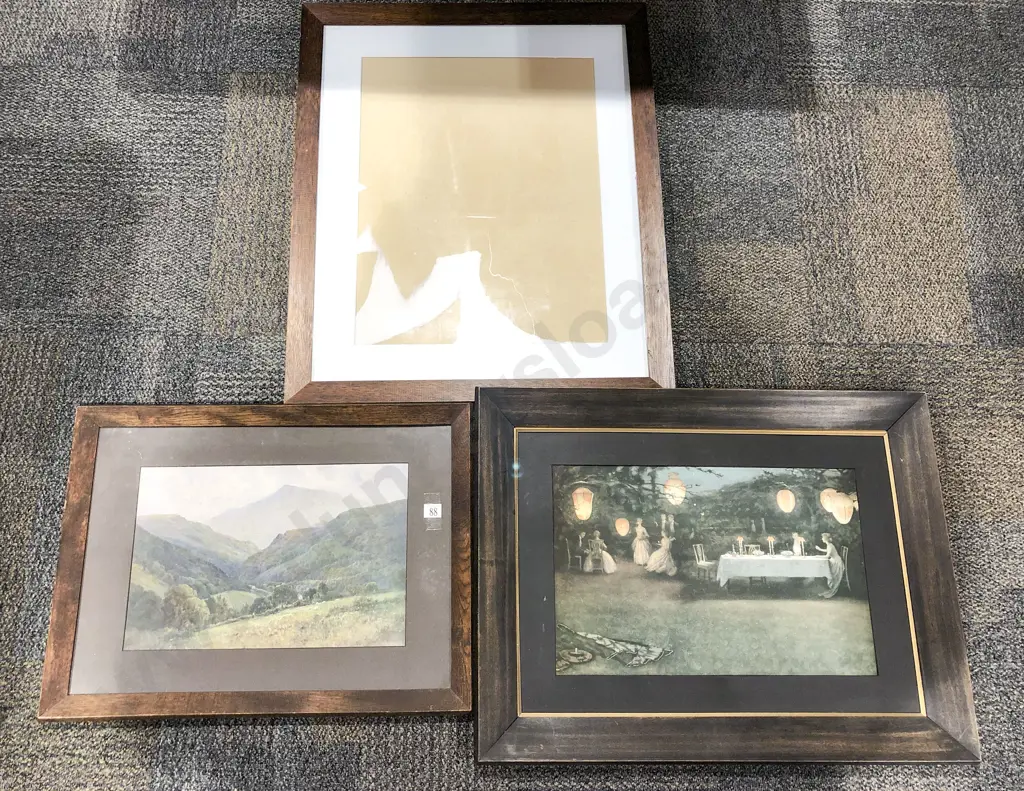 Two Vintage Framed Prints Together with Empty Oak Frame Image 1++