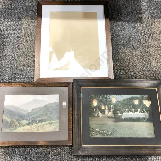 Two Vintage Framed Prints Together with Empty Oak Frame
