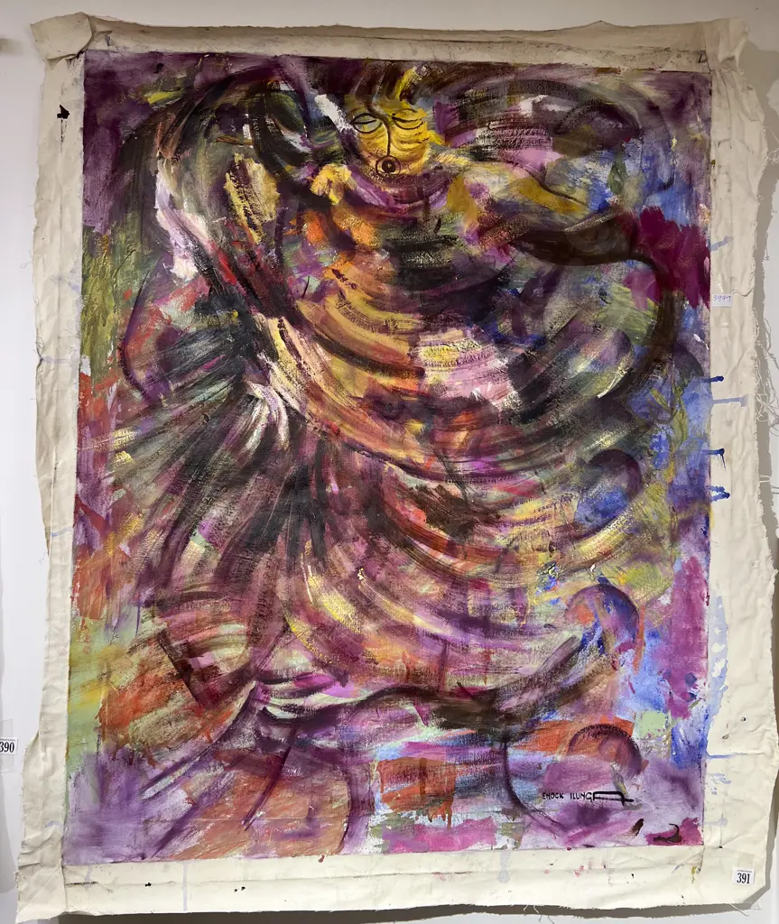 Enock Lunga Zambian Abstract Figural Study Oil on Canvas Image 1++