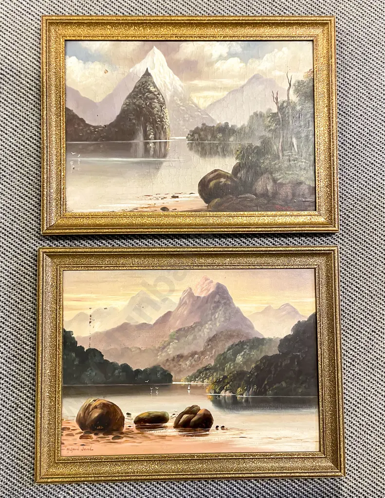 Two Vintage Oil Landscapes with Four Assorted Prints Image 1++