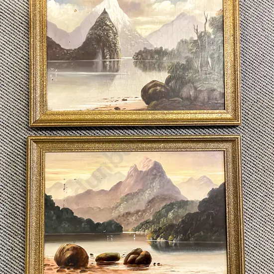 Two Vintage Oil Landscapes with Four Assorted Prints