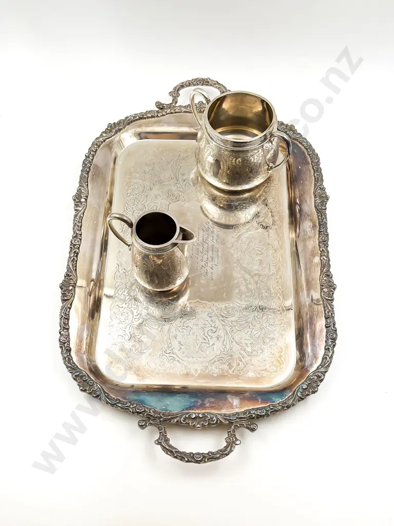 Double Handled S/P Presentation Tray Together With Sugar Basin and Cream Jug Image 1++