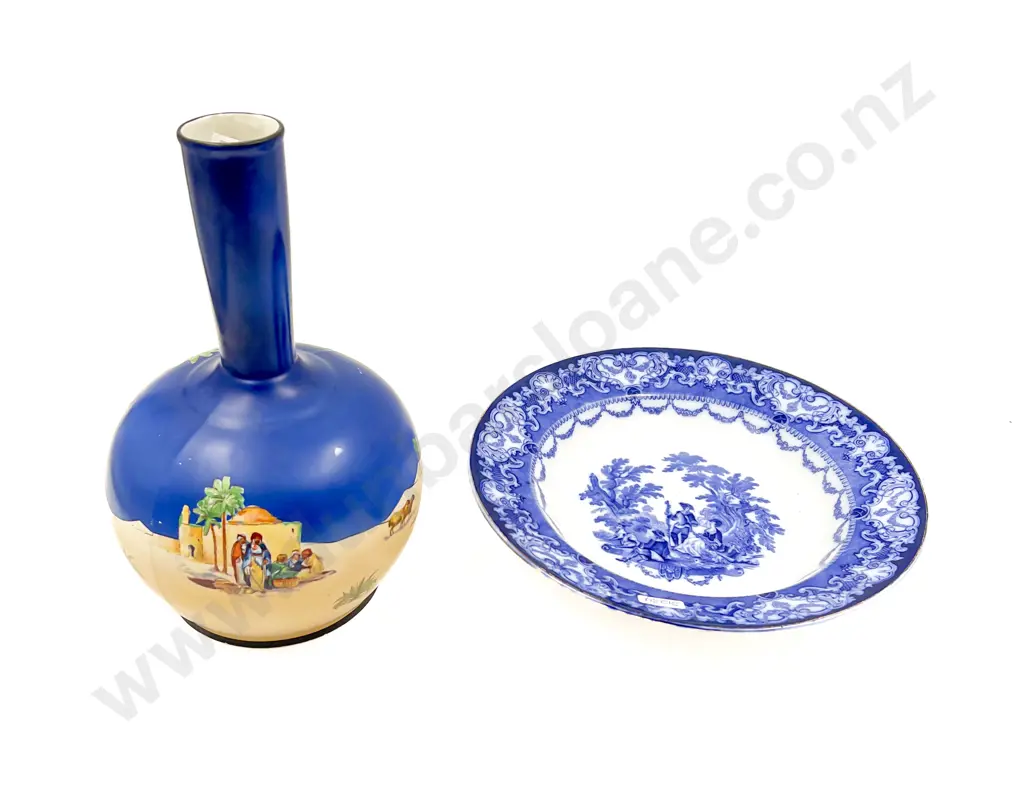 Doulton Blue and White Soup Bowl Together with B.P. Scotland Vase "Omar Khayyam" Image 1++