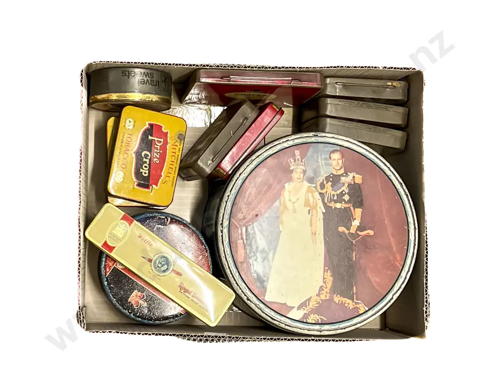 Box of Assorted Vintage Tins Image 1++