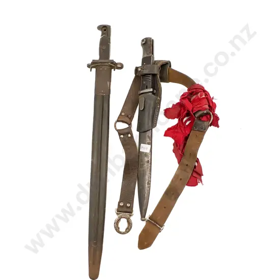 US Springfield Bayonet with German K98 Bayonet 1944 and Military Fold-down Campaign Seat etc