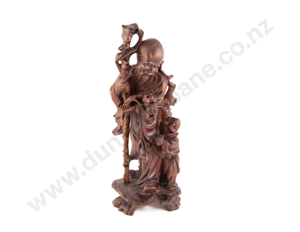 Chinese Hard Wood Figure Of Shao Lao And Attendant Image 1++