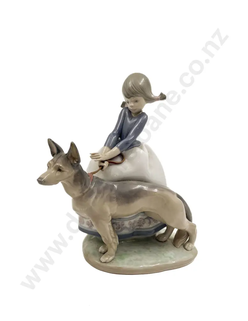 Lladro Figure Group of Girl with Dog Image 1++