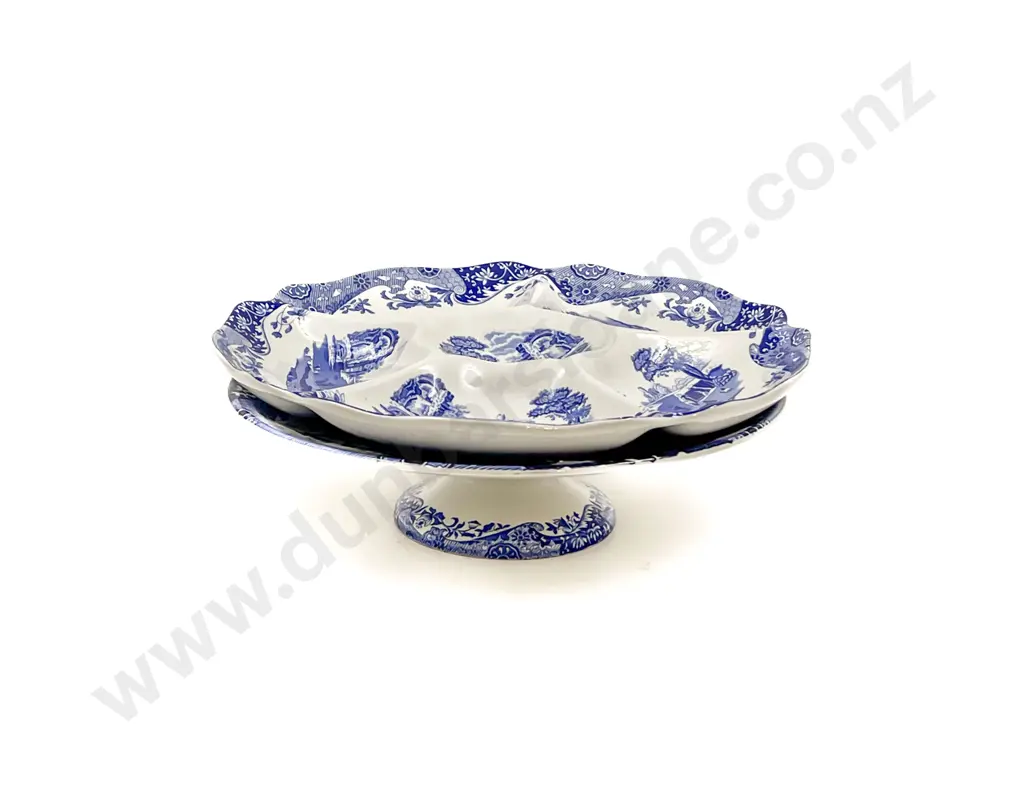 Spode Blue & White Cake Stand & Hors D'oeuvres Platter Image 1++