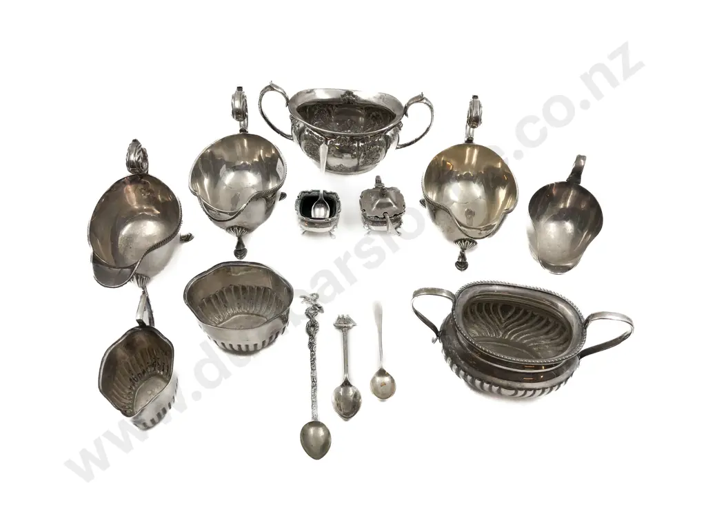 Box of Assorted Silver Plated Sugar Bowls and Gravy Boats Etc Image 1++