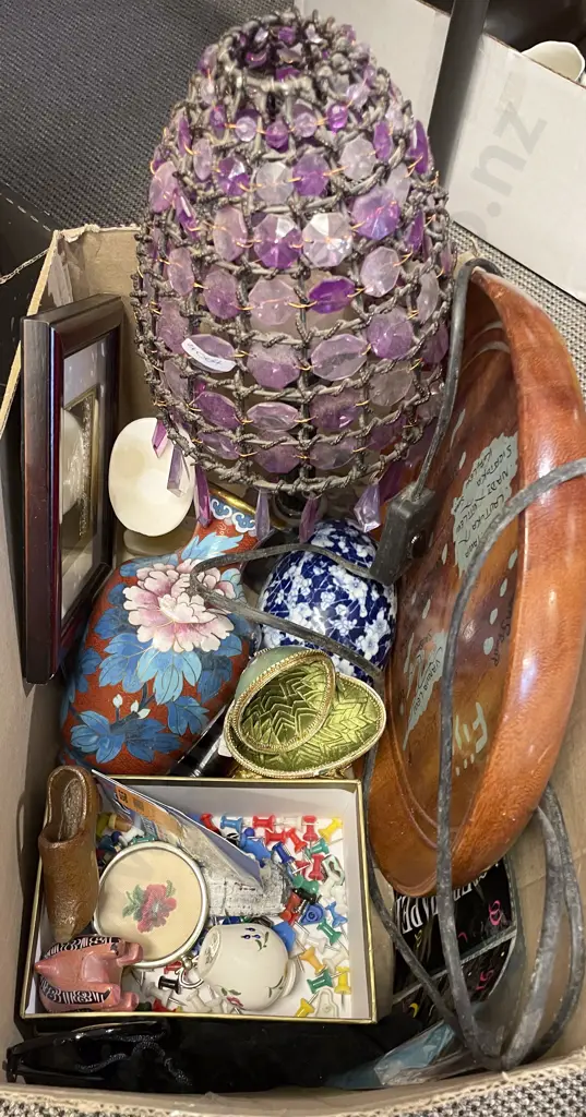 Box of Assorted incl Cloisonne Vase & Lamp Image 1++