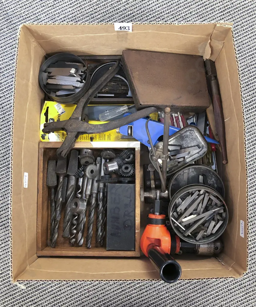Box of Assorted Drill Bits and Steel Tools etc Image 1++
