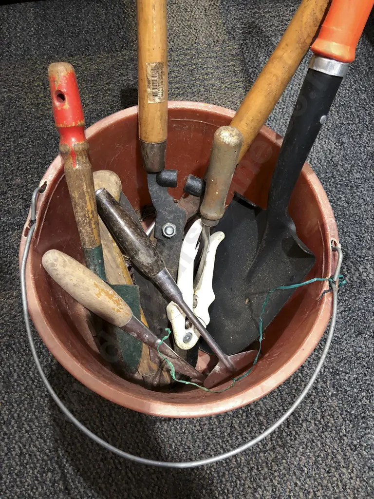 Bucket of Assorted Garden Tools etc Image 1++