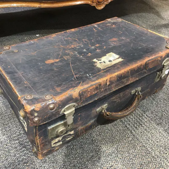 Vintage Bullock Hide Leather Suitcase