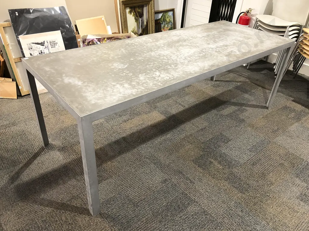 Modern Steel & Concrete Dining Table Image 1++