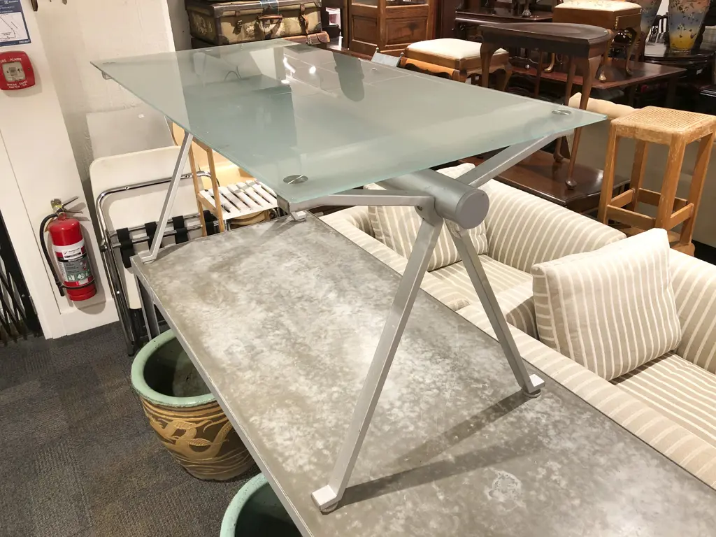 Modern Chrome & Glass Top Table/Desk Image 1++