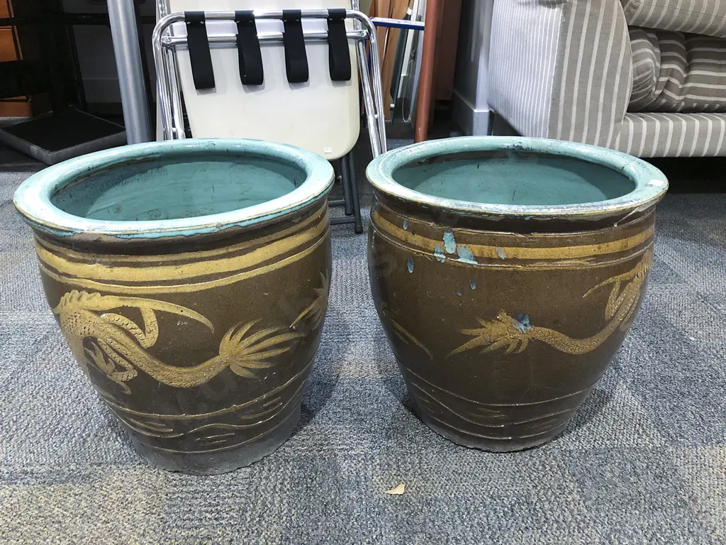 Pair of Dragon Decorated Garden Pots Image 1++