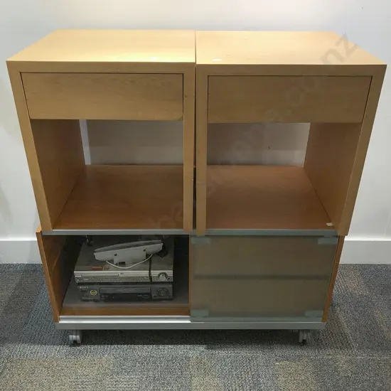 Modern Entertainment Stand together with Pair of Side Drawers etc
