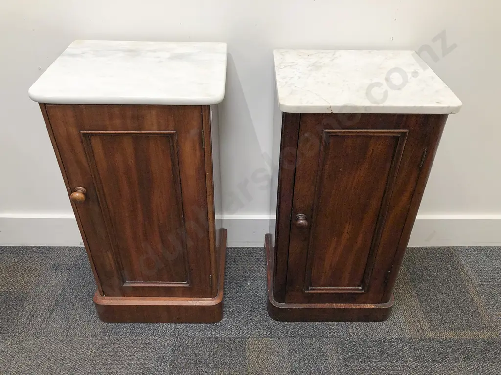 Near Matched Pair of Mahogany Marble Topped Side Cabinets Image 1++