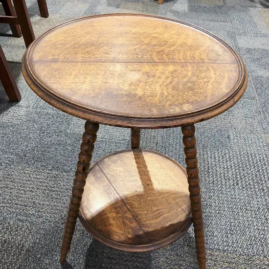 Oak Two Tier Wine Table with Bobbin Turned Legs