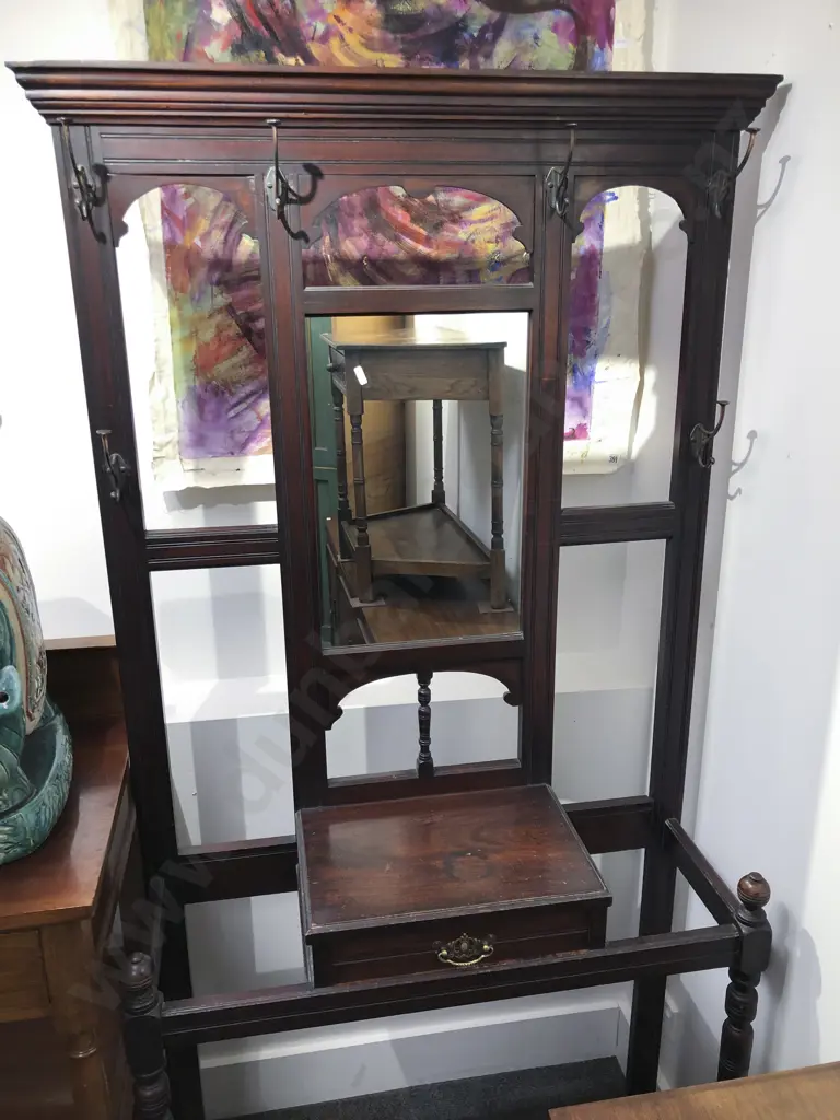 Stained Mahogany Mirror Back Hall Stand Image 1++
