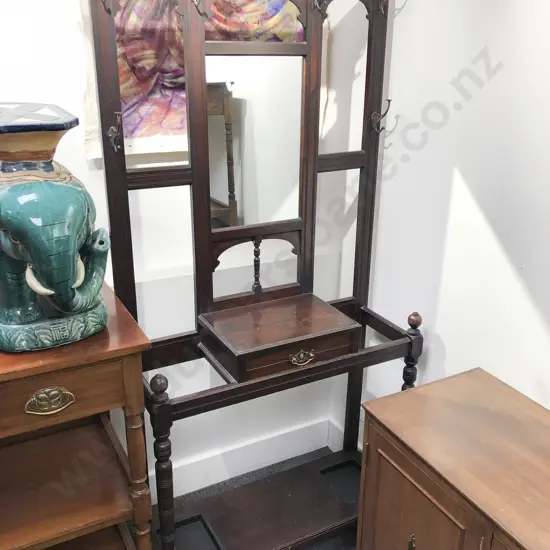 Stained Mahogany Mirror Back Hall Stand