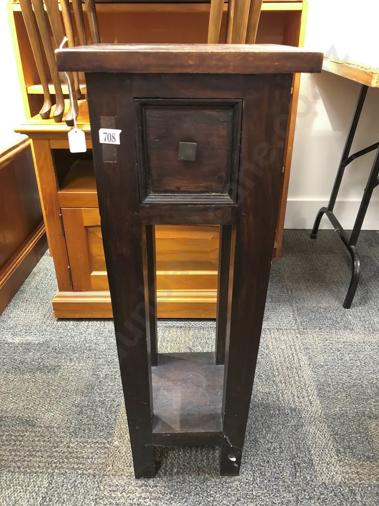 Stained Hardwood Single Drawer Plant Stand Image 1++