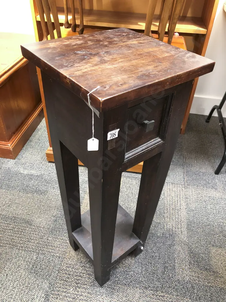 Stained Hardwood Single Drawer Plant Stand Image 1++