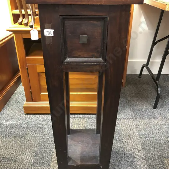 Stained Hardwood Single Drawer Plant Stand
