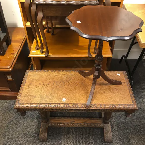 Oak Refectory Side Table together with Wine Table