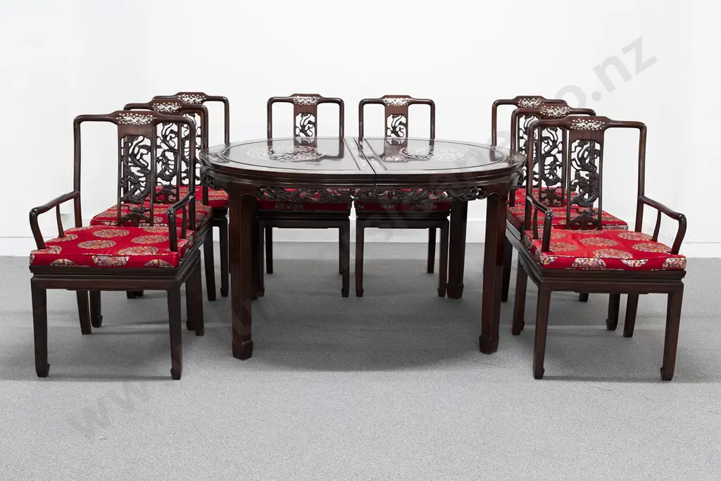 Chinese Rosewood Dining Room Table and Eight Chairs Image 1++