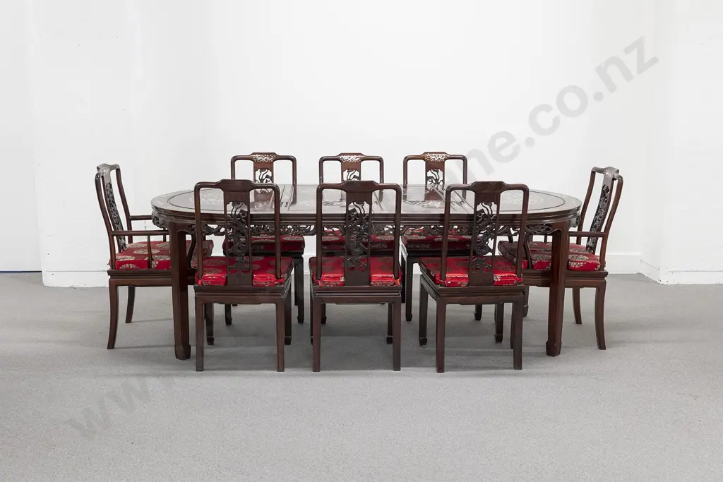 Chinese Rosewood Dining Room Table and Eight Chairs Image 1++