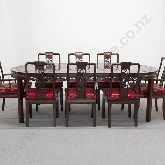 Chinese Rosewood Dining Room Table and Eight Chairs