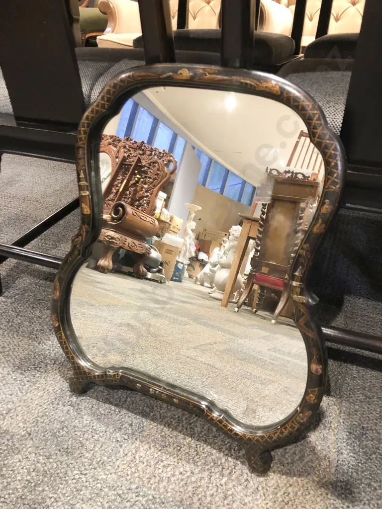 Lacquered Chinoiserie Footed Mirror Image 1++