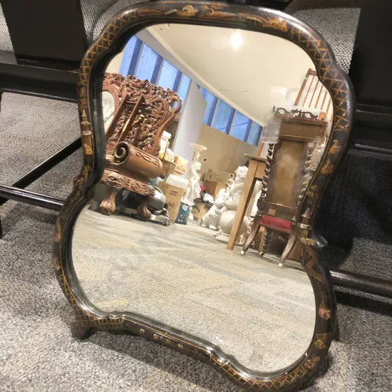 Lacquered Chinoiserie Footed Mirror