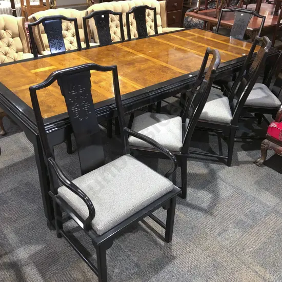 Lacquered Extension Dining Table and Eight Chairs