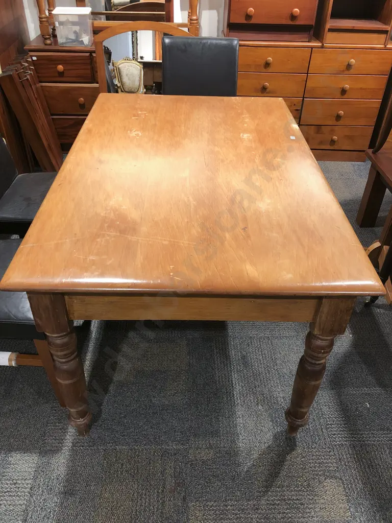 Colonial Kauri Dining Table with Single Drawer to Side Image 1++