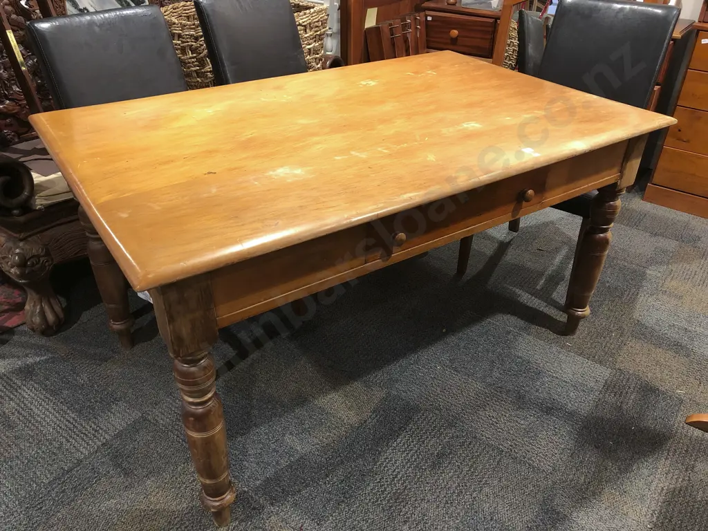 Colonial Kauri Dining Table with Single Drawer to Side Image 1++