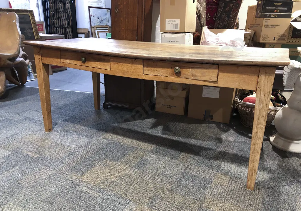 Elm Country Kitchen Dining Table with Pair of Drawers to Side Image 1++