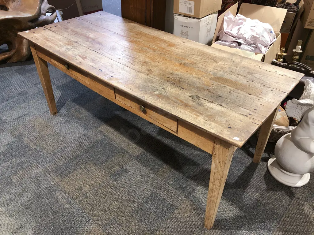 Elm Country Kitchen Dining Table with Pair of Drawers to Side Image 1++